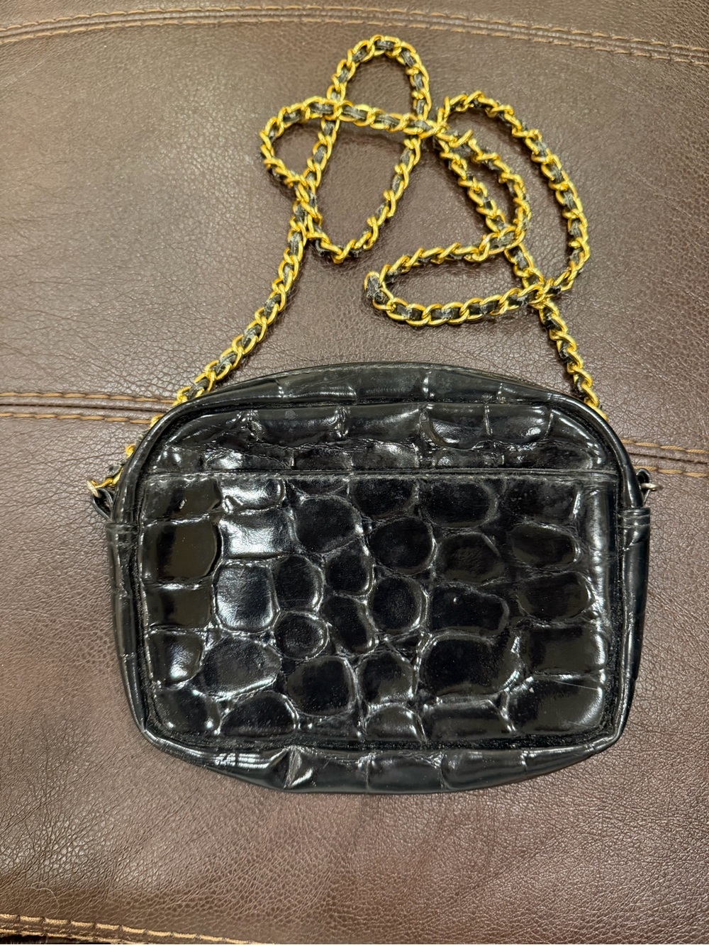 Black Patent Crossbody with Chain Strap